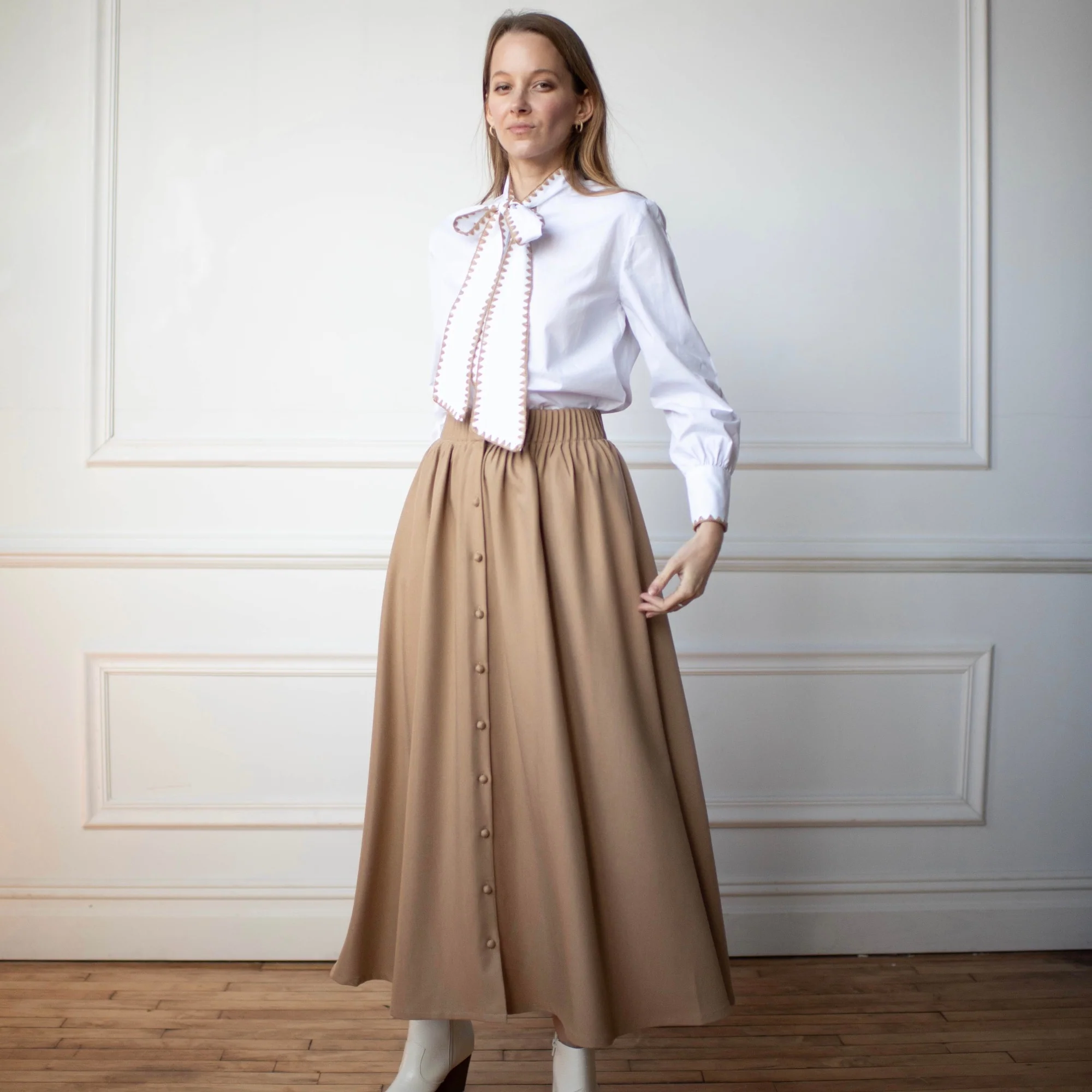 Bow Tie Blouse | Beige stitching [Final Sale] - Image 4