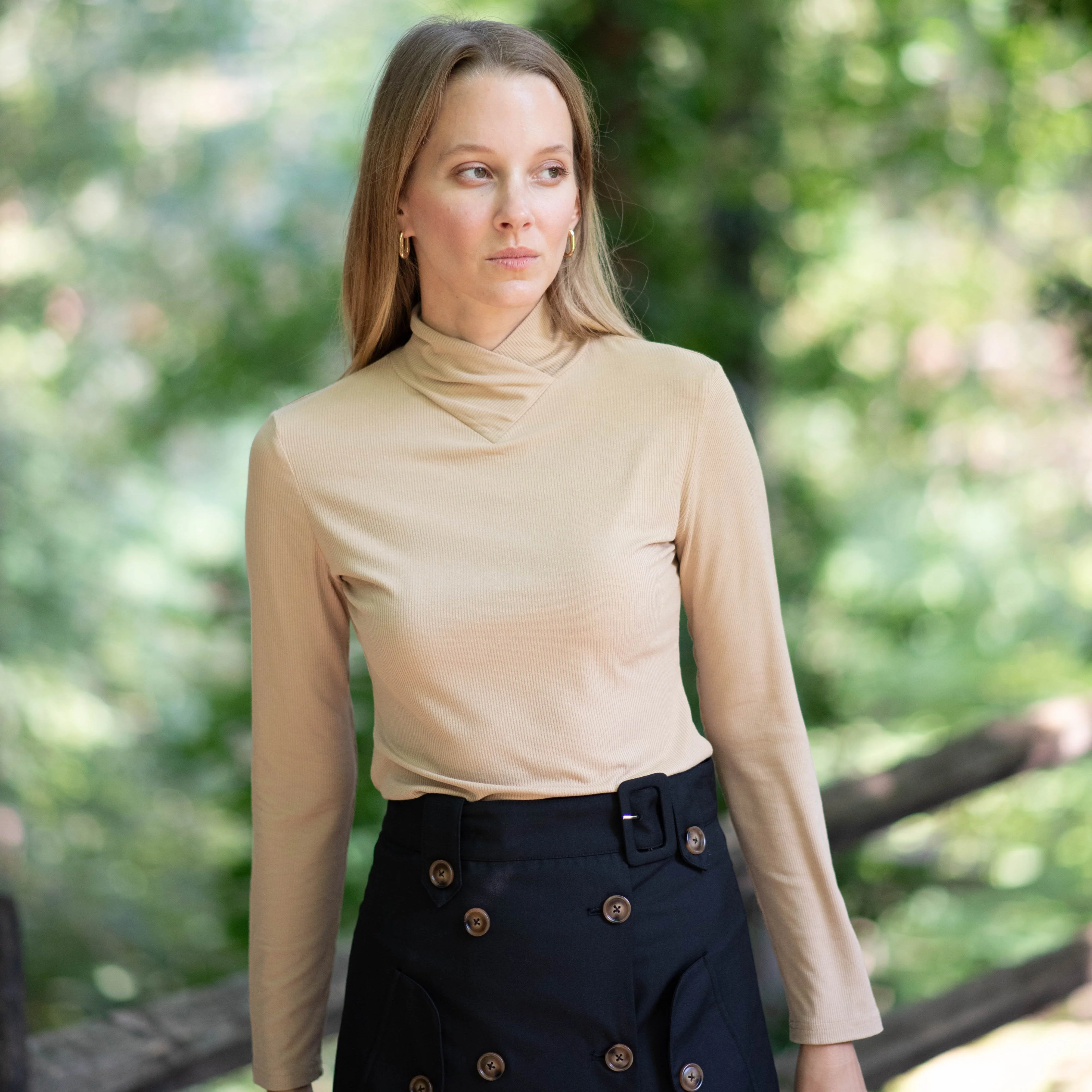 Tulip Ribbed Turtleneck | Beige [Final Sale] - Image 4