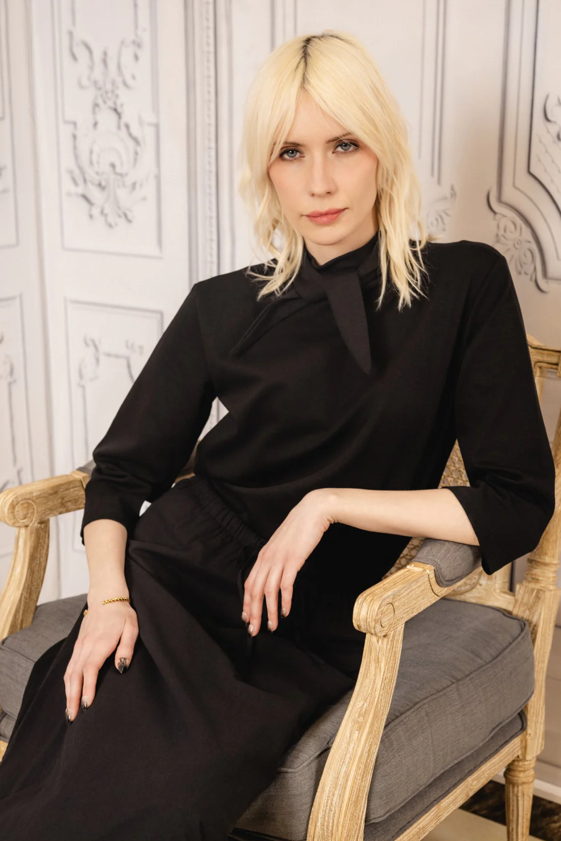 Tie Neck Top | Black - Image 3