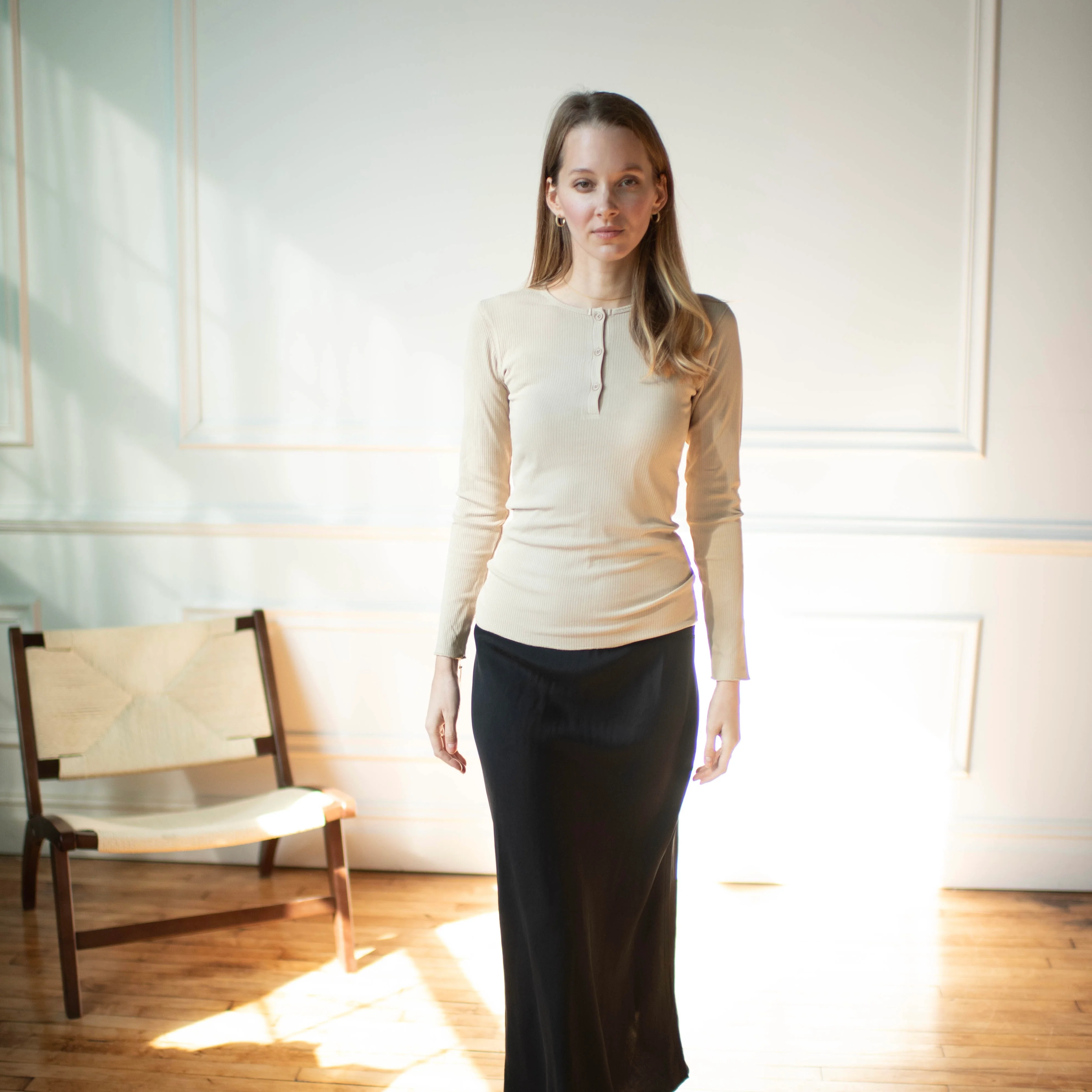 Ribbed Henley Tee | Beige [Final Sale] - Image 4