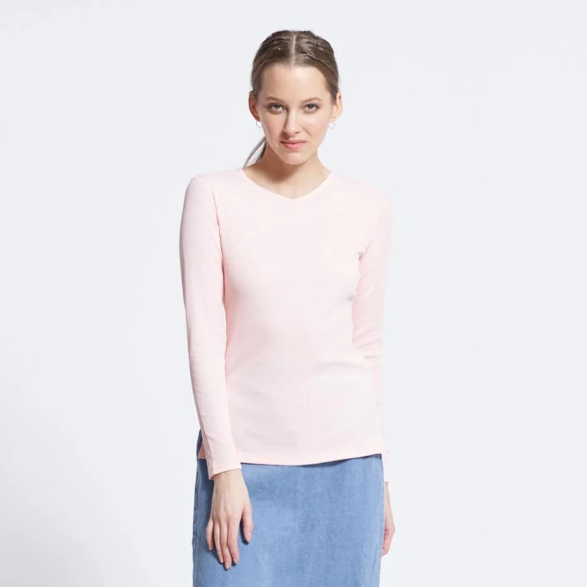 Ribbed V-Neck Tee | Light Pink - Image 5