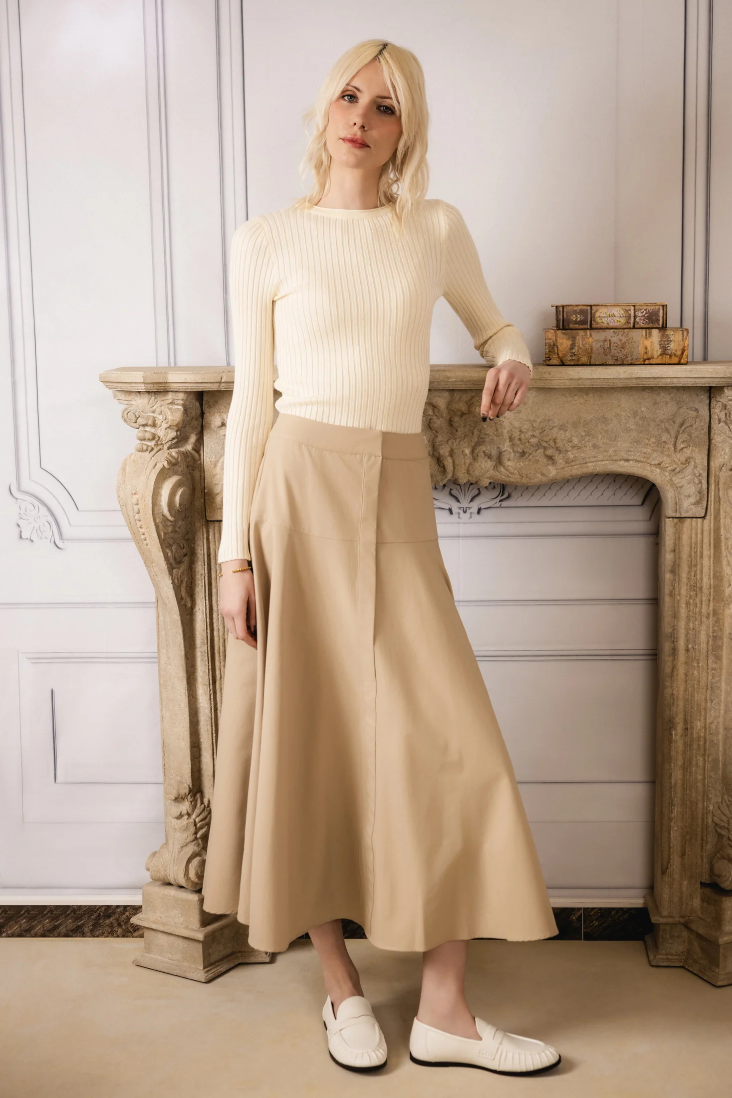 Rolled Collar Knit sweater | Cream - Image 3