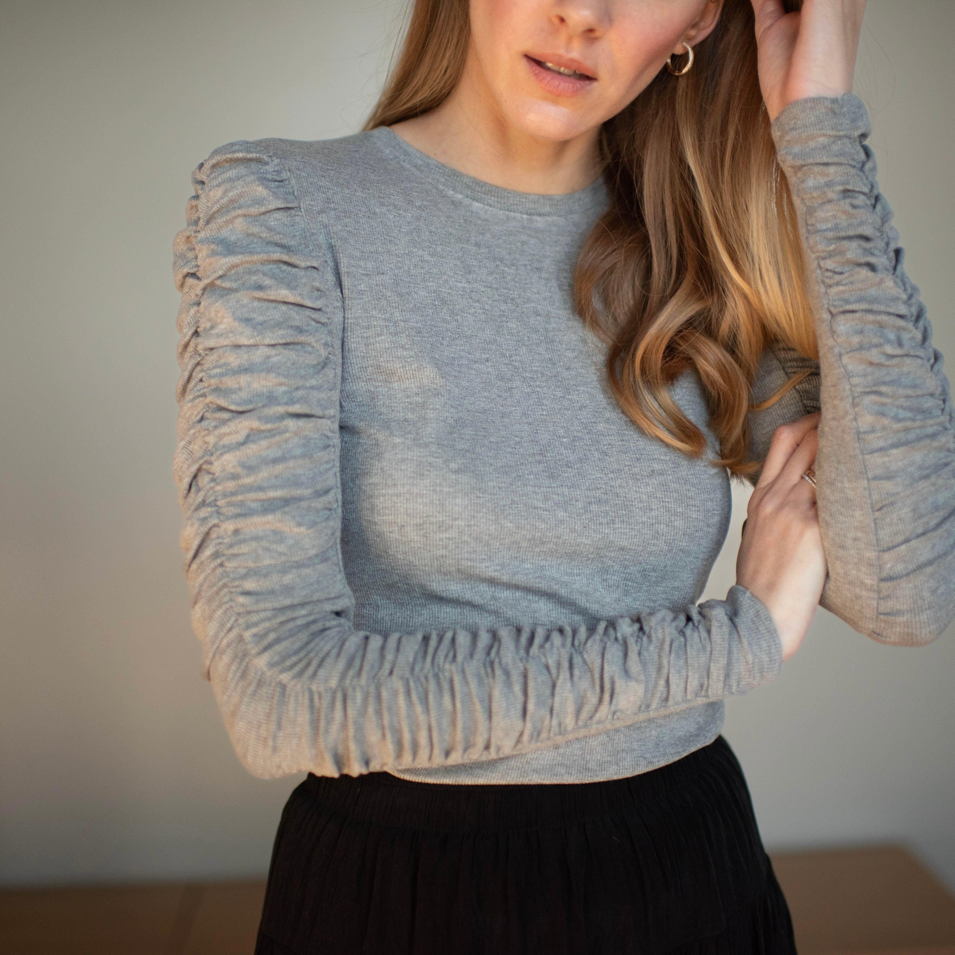 Ruched Sleeve Top | Gray [Final Sale] - Image 5