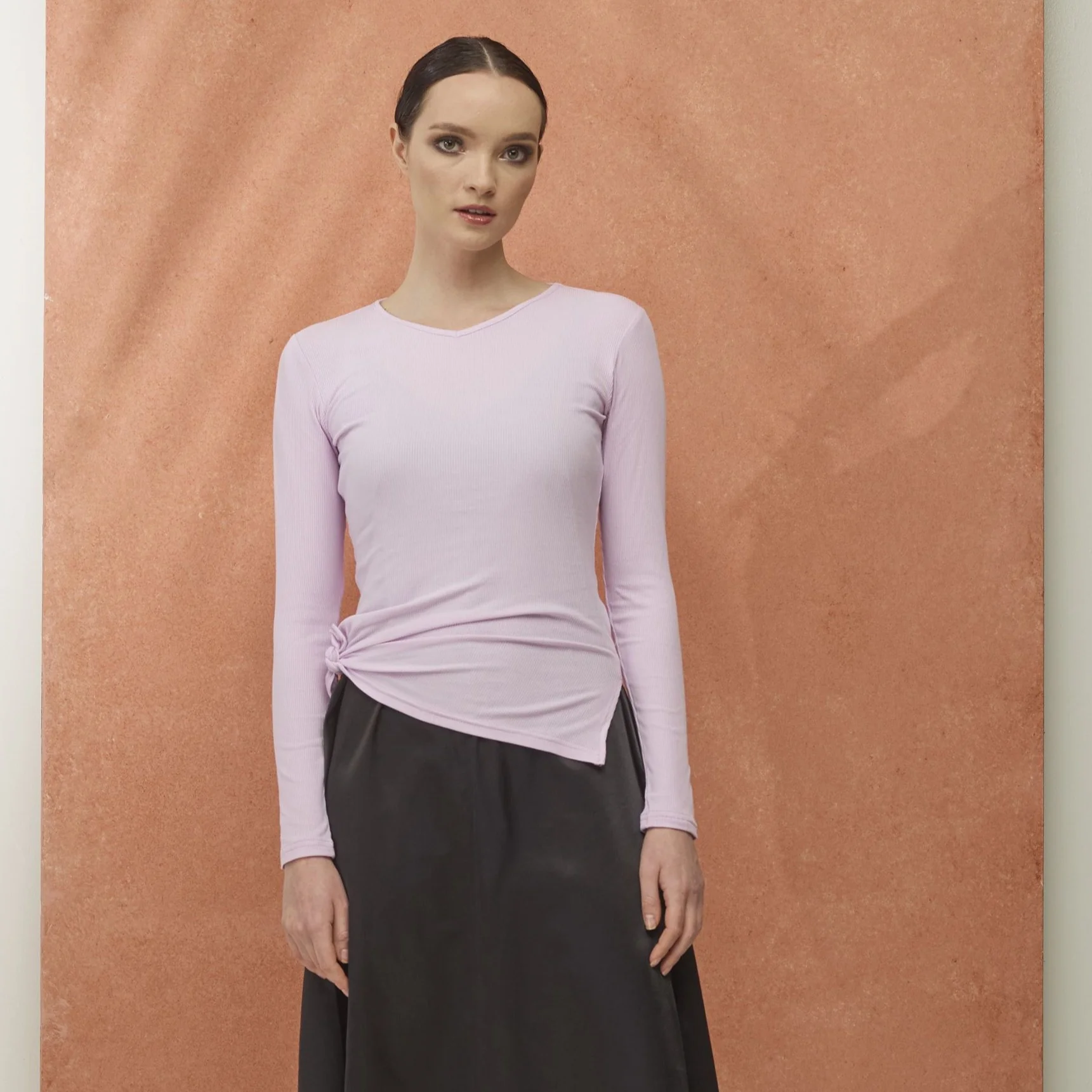 Ribbed V-neck Tee | Lavender - Image 6